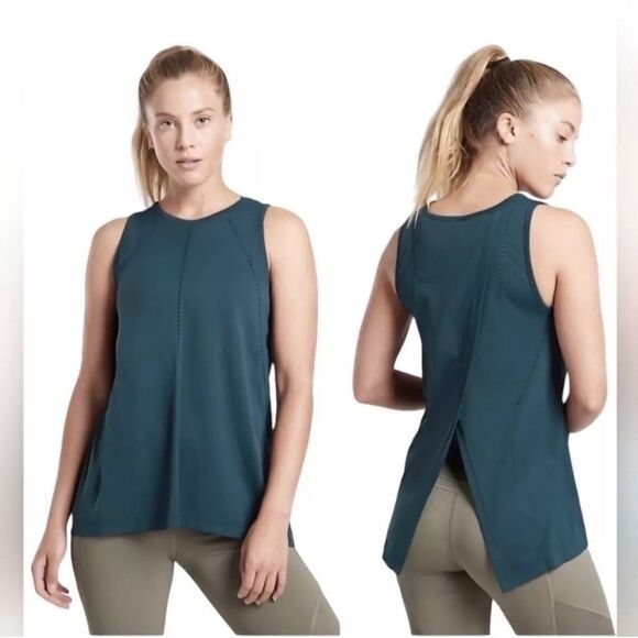 Athleta Foothill Seamless Tank Lagoon Teal Size Small Tie Split Back Sleeveless - Picture 14 of 14
